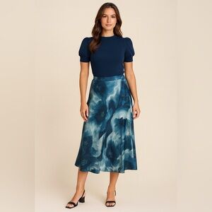 Simply Vera Vera Wang Printed High Shine Satin MIDI Skirt